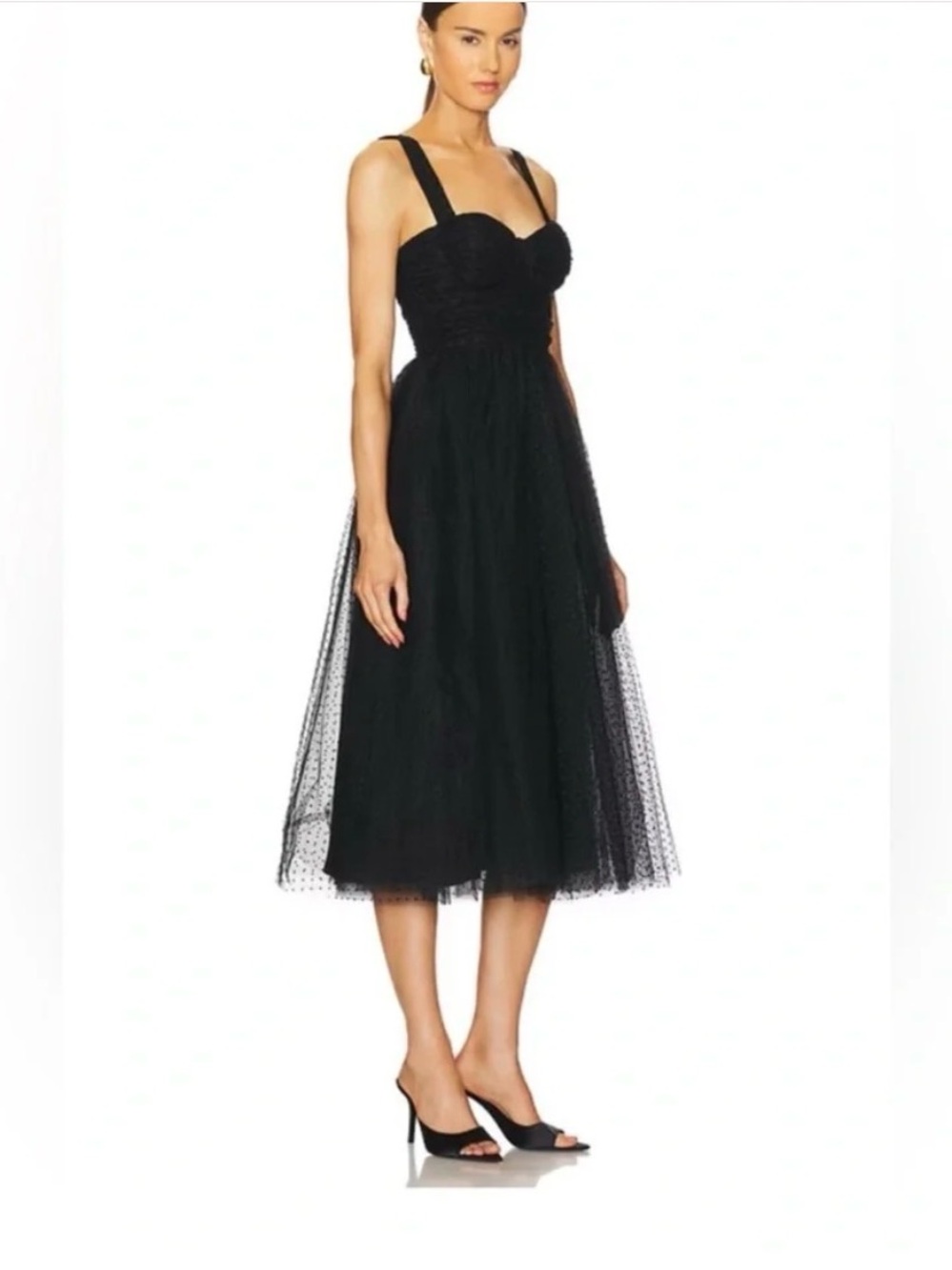 Zimmermann Black Tulle Midi Dress with Sweetheart Bodice